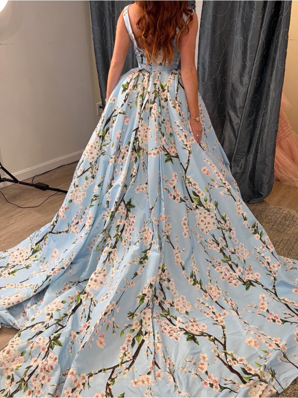 Sherri Hill Light Blue Floral Ball Gown - Picture 2 of 3